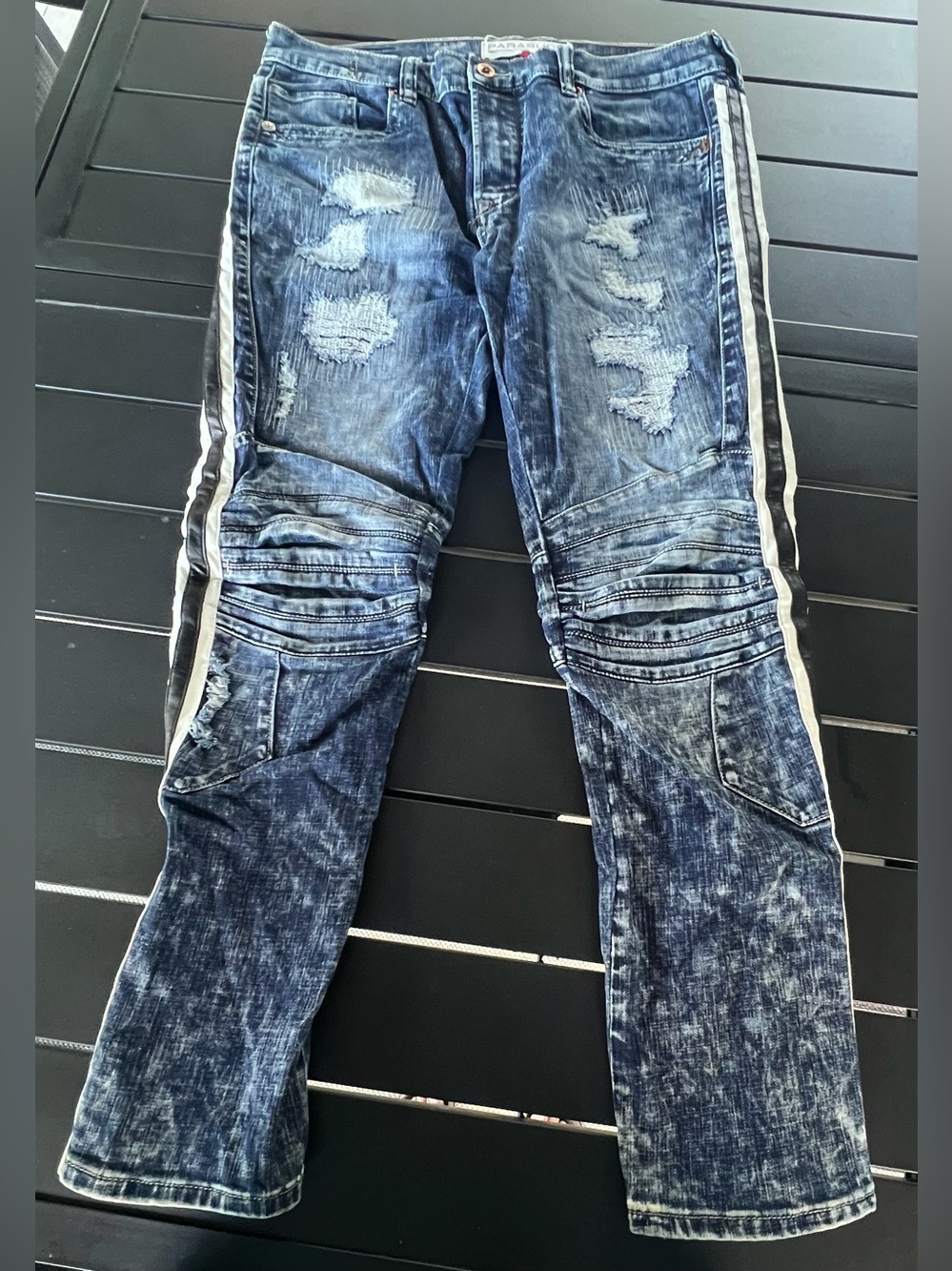 PARASUCO Skinny Jeans Size 36x32 Distressed Moto Acid Wash